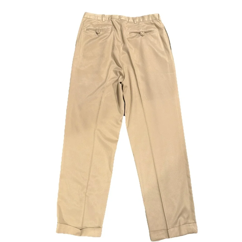 Polo Ralph Lauren Mens 34x30 Beige Cuffed Leg Seam Pleated Trousers Grandpa Pant